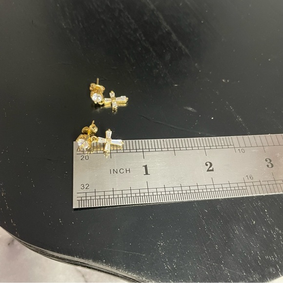 Sterling Silver 925 Vermeil CZ Cross Earrings - Picture 5 of 7